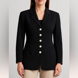 Vintage Mondi Black Wool Blend Blazer Jacket Cream Buttons Size 42 Women’s 10